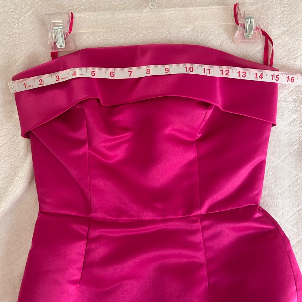 BETSEY JOHNSON VINTAGE HOT PINK STRAPLESS SATIN MINI DRESS SIZE 4 - Picture 8 of 12